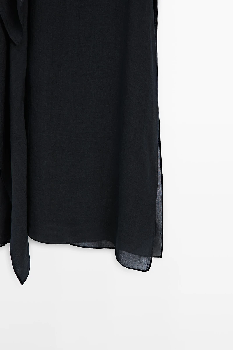 Midi dress with asymmetric ruffle detail