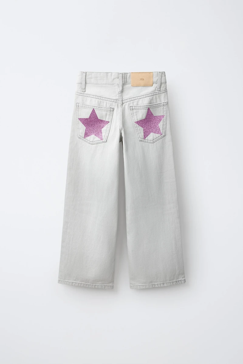 SPARKLY STAR WIDE LEG JEANS