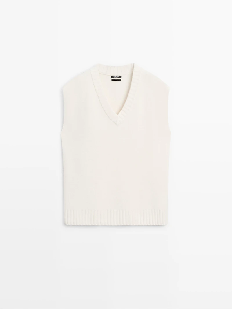 Gilet long en maille 100 % laine