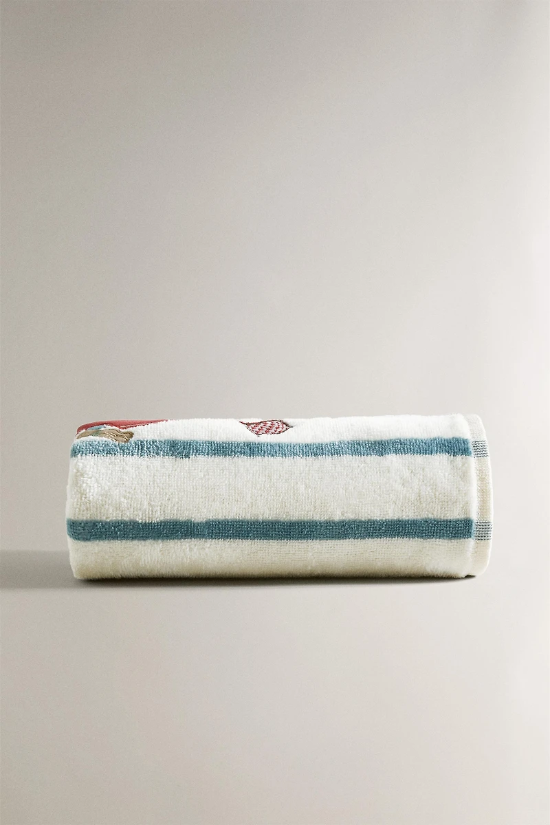 SERVIETTE DE BAIN ENFANT RAYURES CHIEN DE COURSE