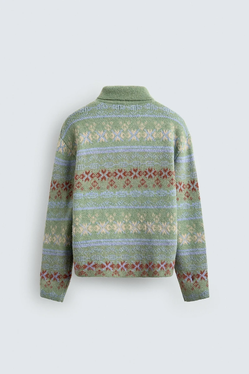 POLO EN MAILLE JACQUARD GÉOMÉTRIQUE TEXTURÉE