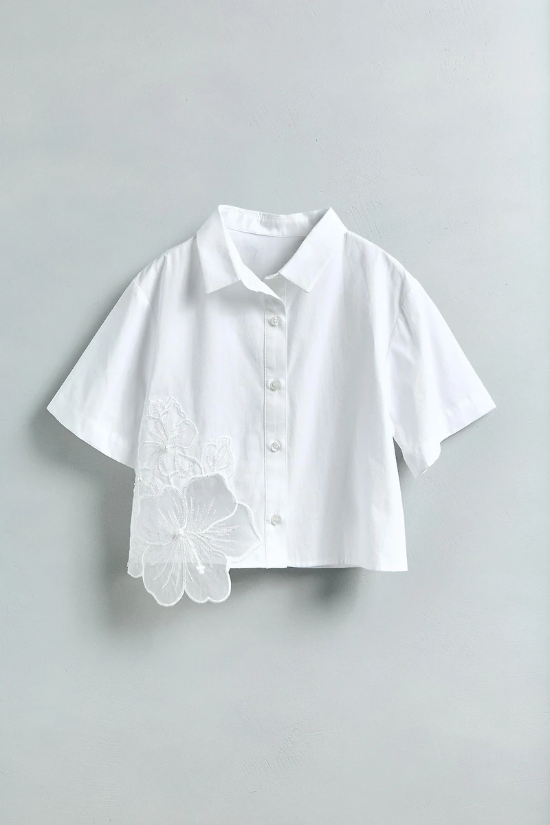 GLITTERY FLORAL POPLIN SHIRT