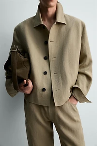 CROPPED FIT 100% LINEN OVERSHIRT