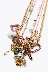 3-PACK OF BEADED CHARM GLITTER NECKLACES