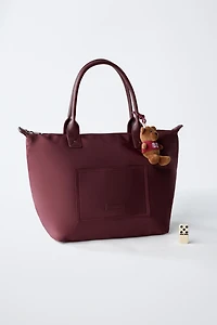 NYLON SHOPPER BAG WITH TEDDY BEAR CHARM
