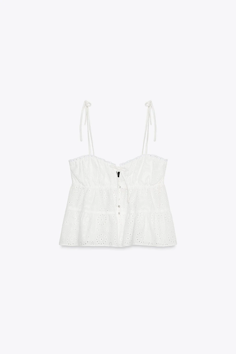 EMBROIDERED EYELET TOP