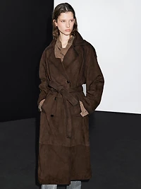 Long suede leather trench coat