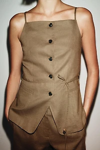 LINEN BEADED BELT VEST