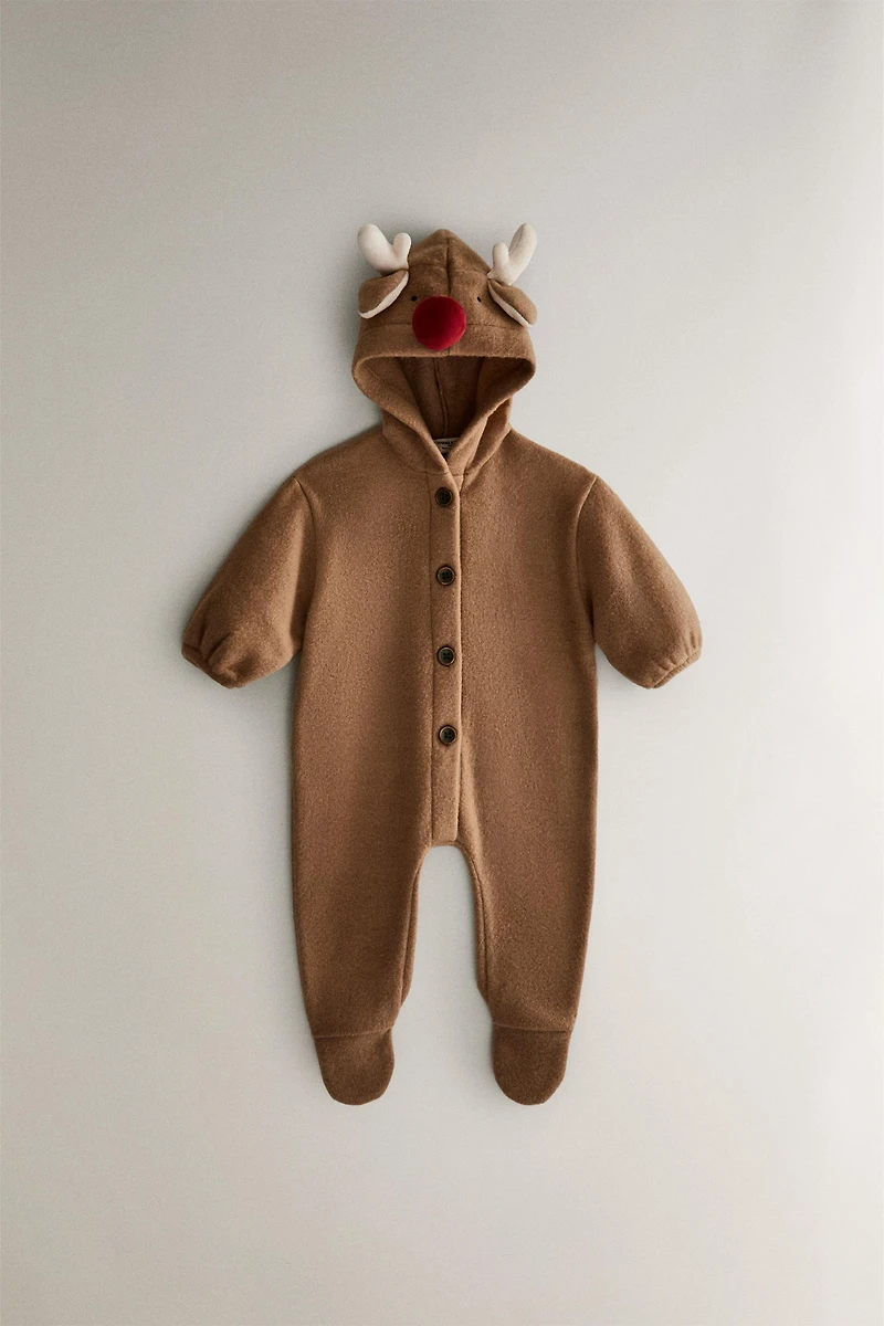 BABY REINDEER  CHRISTMAS FOOTED ROMPER