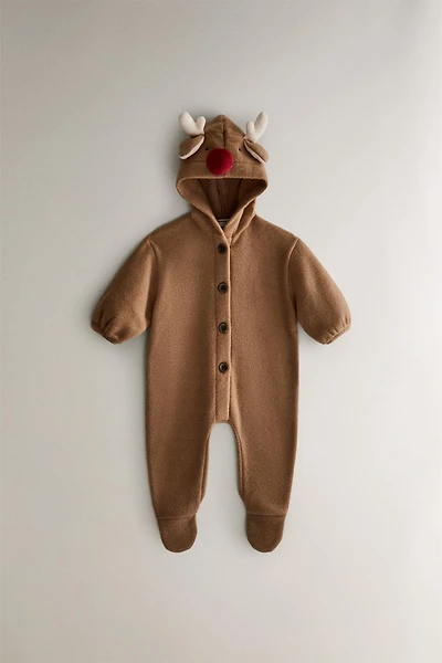 BABY REINDEER  CHRISTMAS FOOTED ROMPER