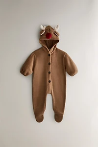 BABY REINDEER  CHRISTMAS FOOTED ROMPER