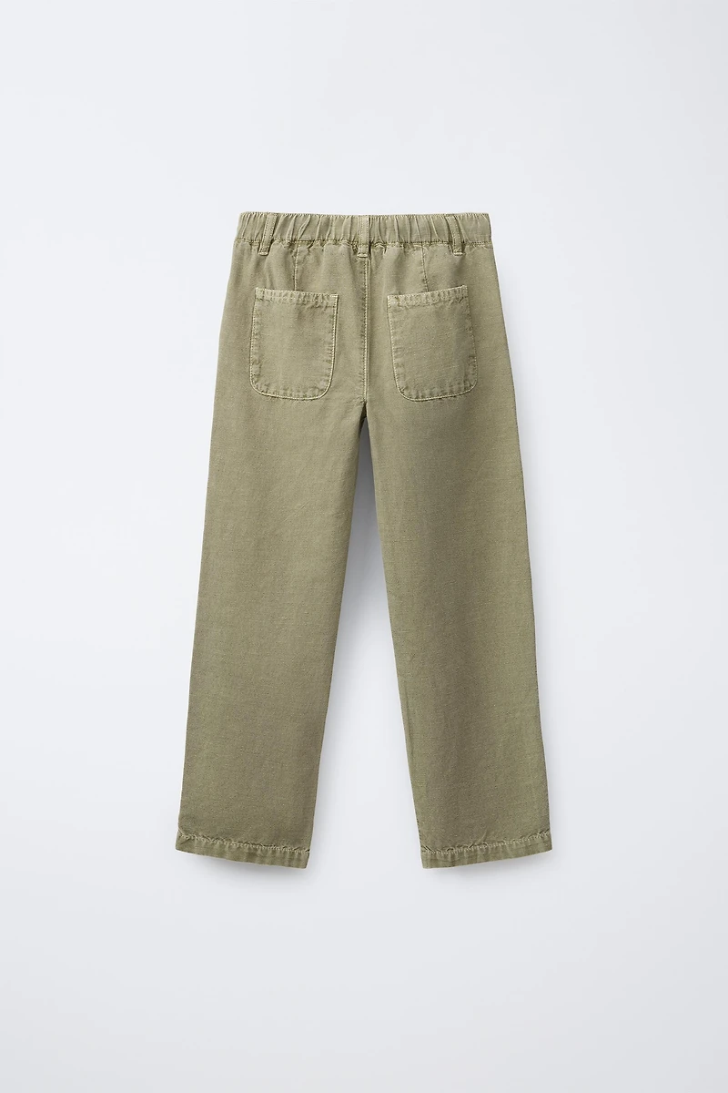 STRAIGHT-LEG COTTON-LINEN PANTS