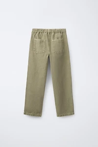 STRAIGHT-LEG COTTON-LINEN PANTS