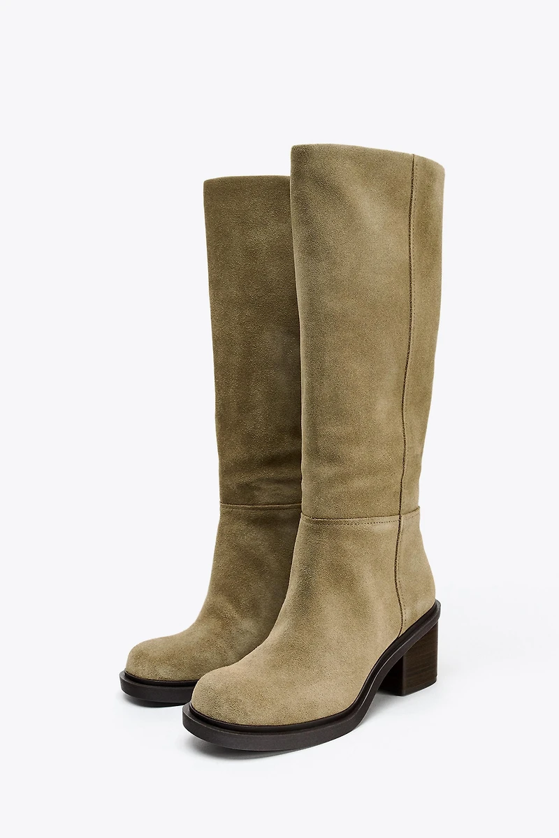 HEELED SUEDE KNEE HIGH BOOTS