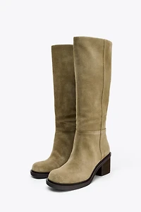HEELED SUEDE KNEE HIGH BOOTS