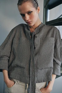 ZW COLLECTION 100% LINEN PLAID SHIRT