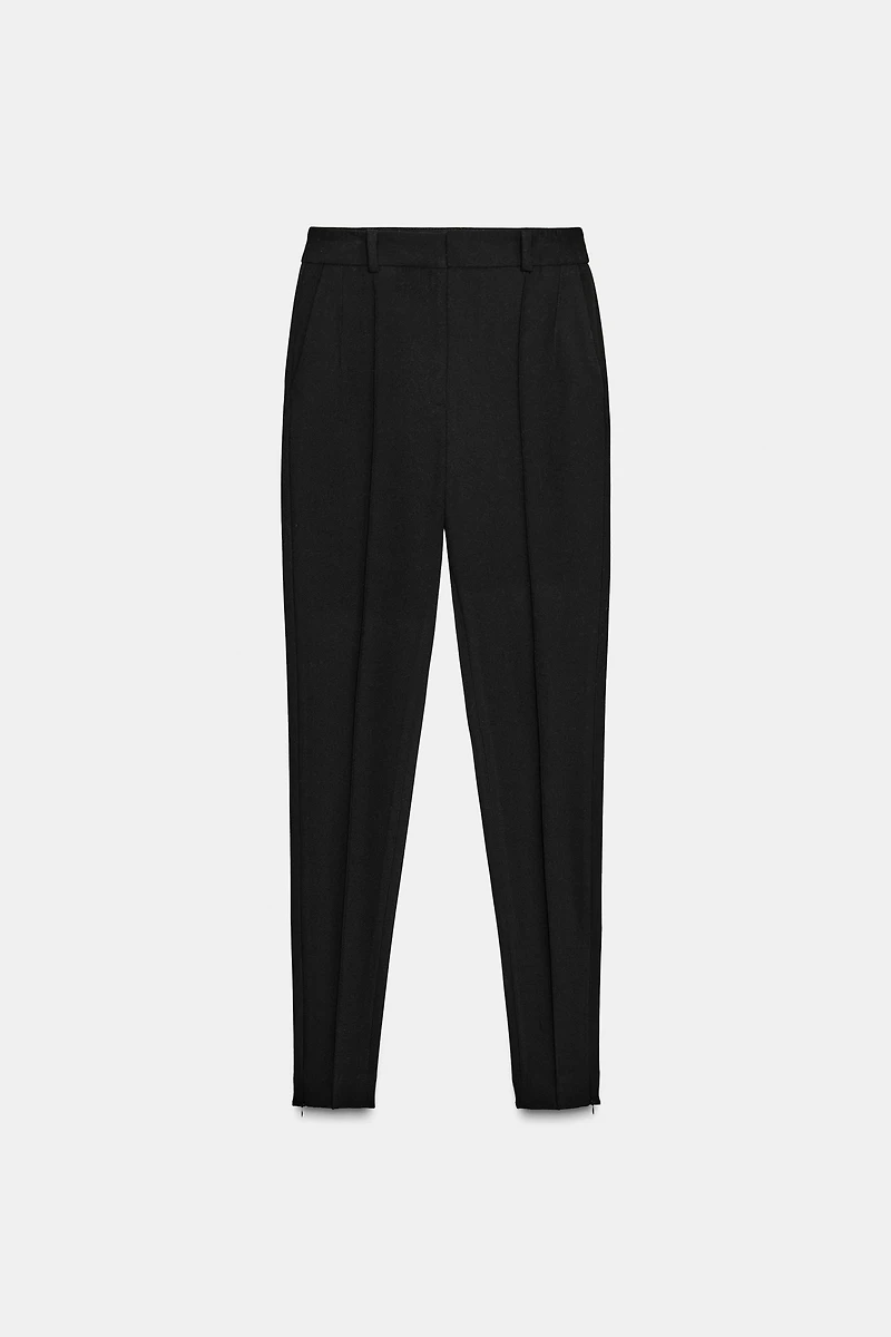 HIGH-WAISTED SLIM PANTS WITH ZIPPER HEM