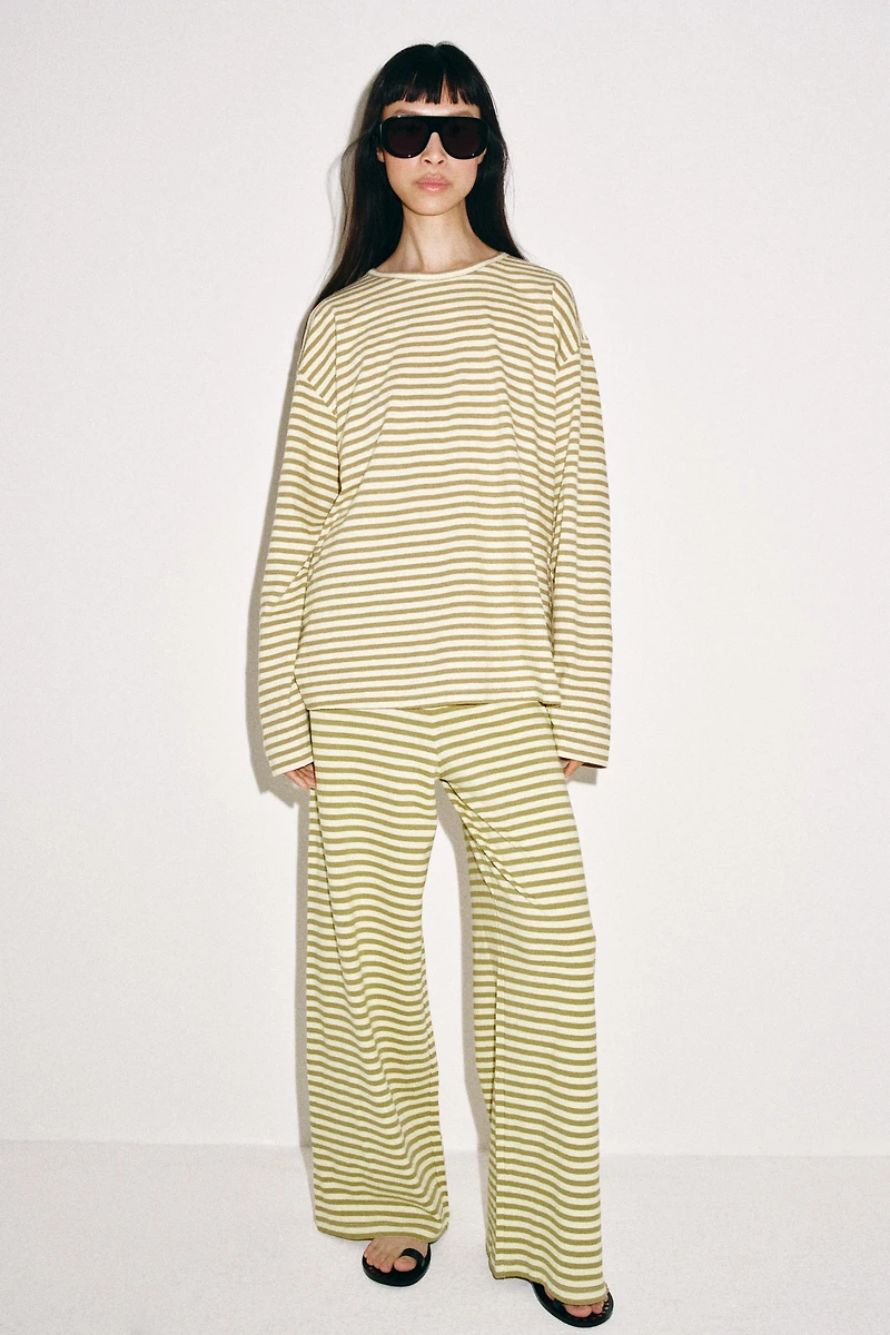 STRIPED COTTON AND LINEN PANTS
