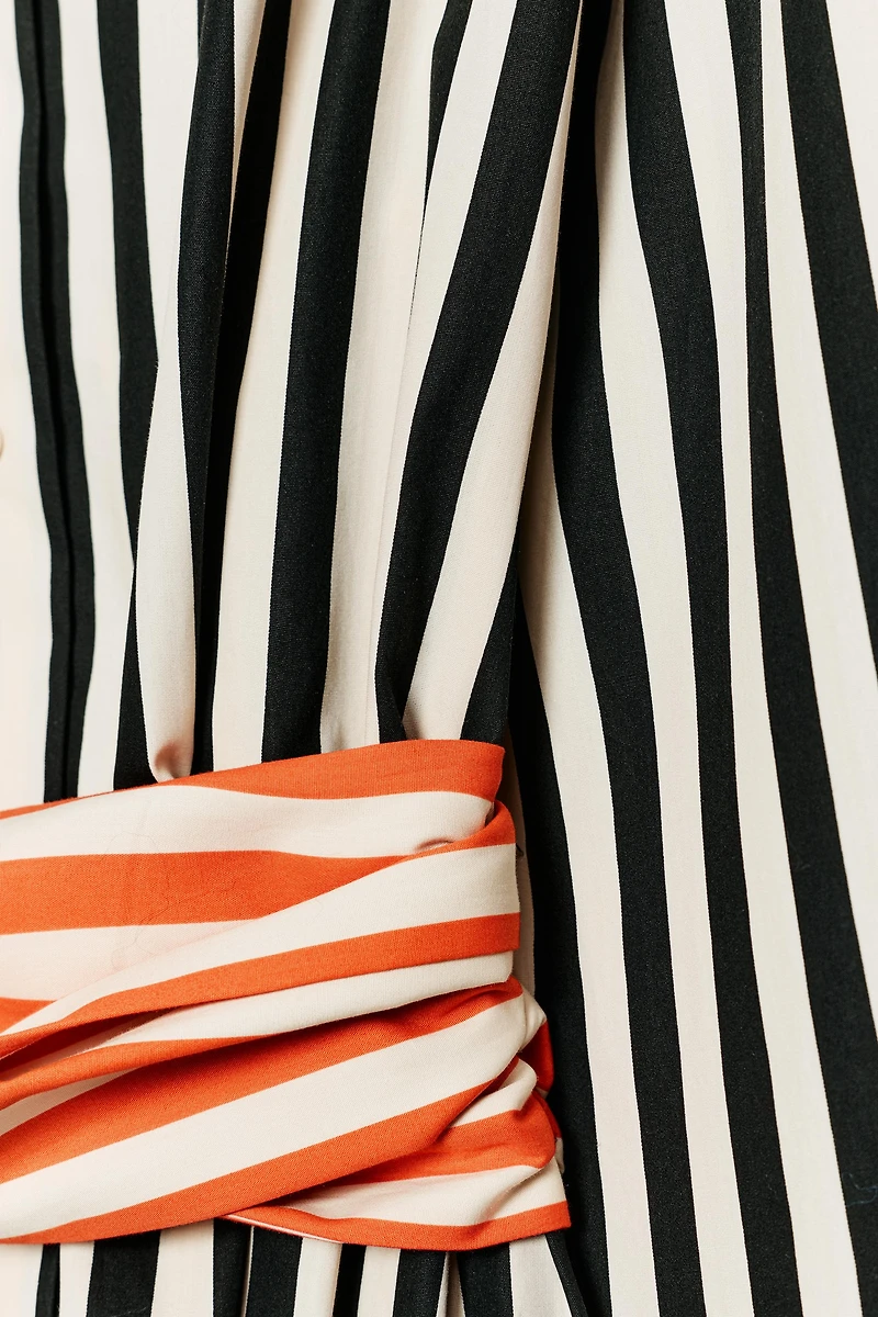 STRIPED SHIRT WITH CONTRASTING BELT