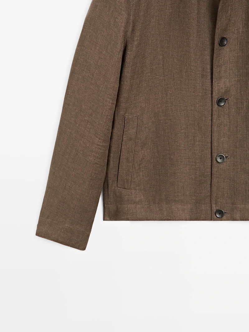 Total look linen jacket with herringbone detail