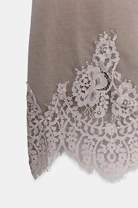 WASHED EFFECT SKIRT WITH LACE TRIM