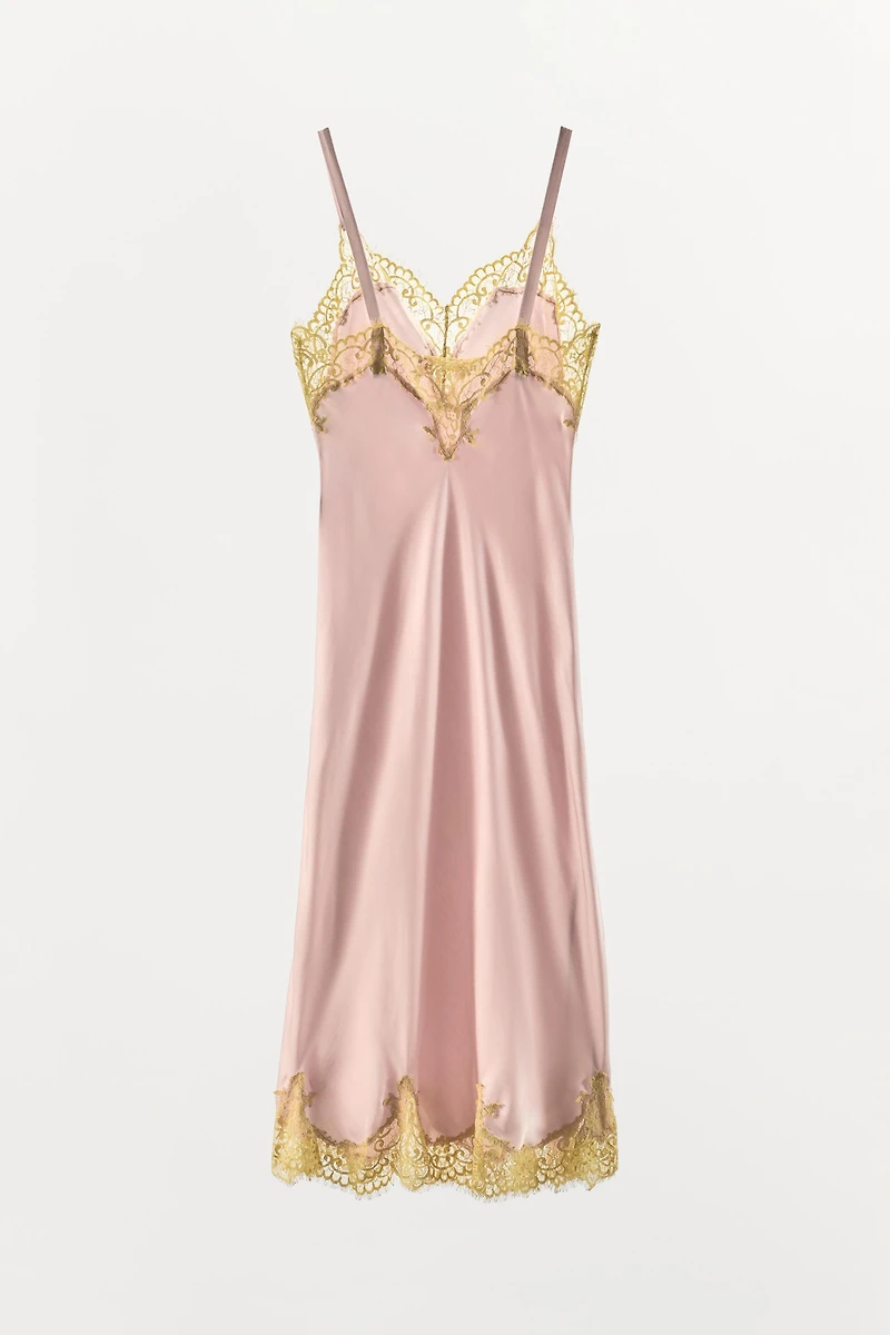 SATIN MIDI LACE DRESS