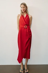 BELTED WRAP MIDI DRESS