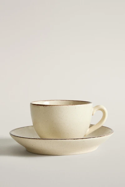 TASSE À THÉ ET SOUCOUPE GRÈS BORD VIEILLI