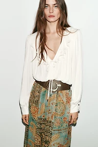 PRINTED MIDI SKIRT WITH BELT