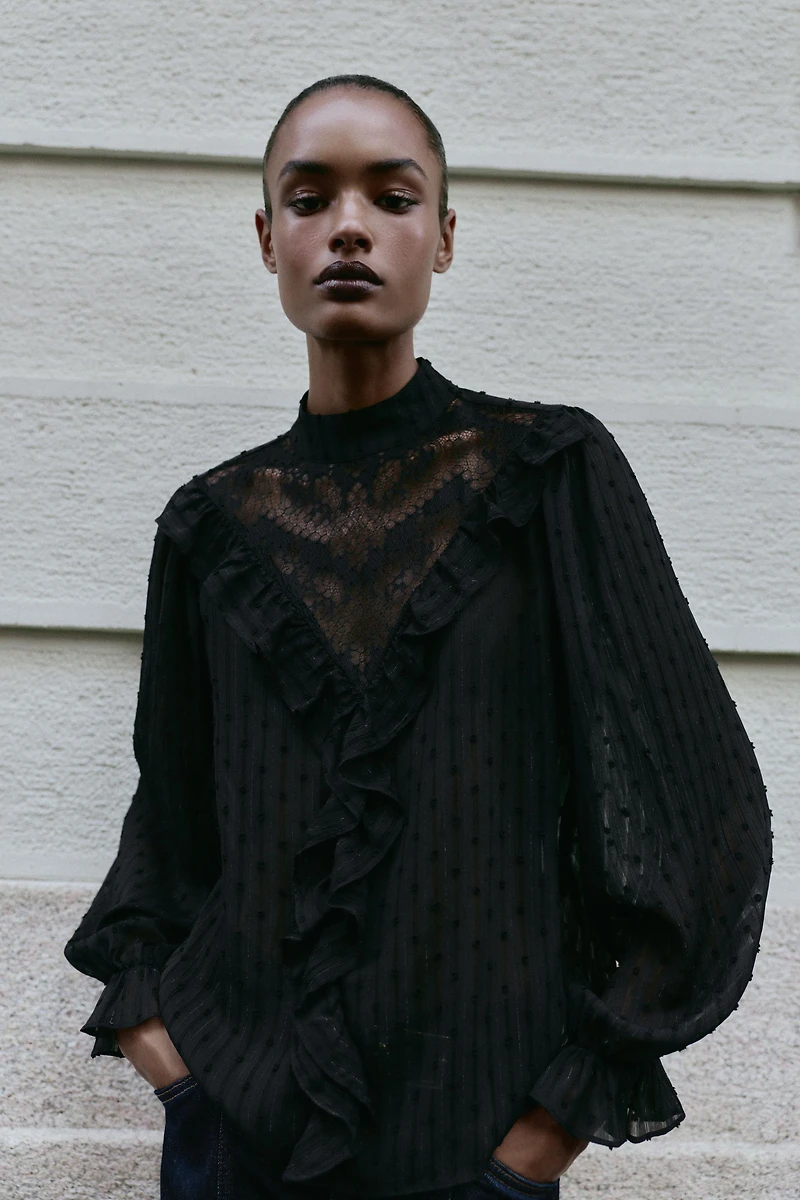 DOTTED MESH LACE SHIRT