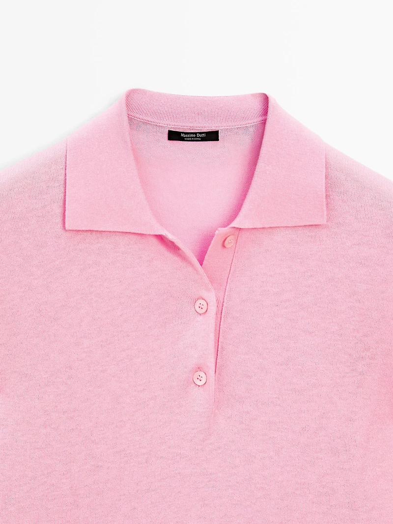 Cotton blend knit polo sweater