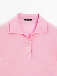 Cotton blend knit polo sweater