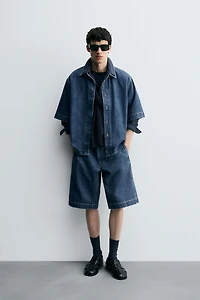 PLEATED RELAXED FIT DENIM SHORTS