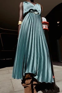 BELTED PLEATED MIDI DRESS