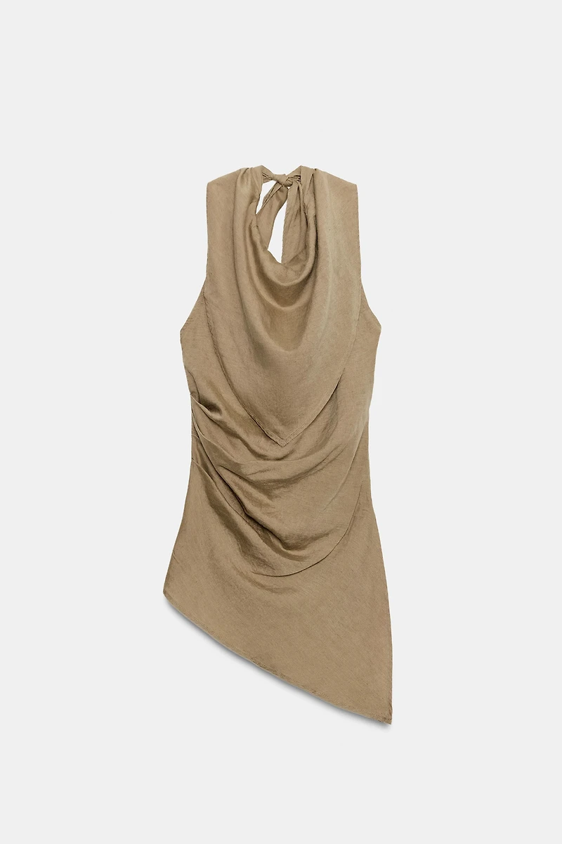 ASYMMETRIC LINEN HALTER TOP