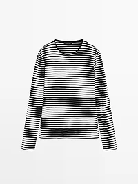 Striped long sleeve T-shirt with contrast detail