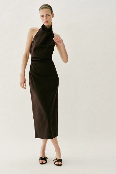 LINEN HALTER NECK MIDI DRESS