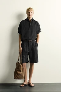STRIPED PLEATED RELAXED FIT SHORTS