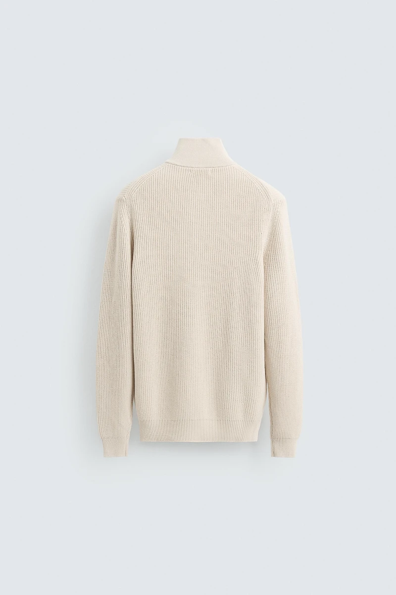 MOCK NECK ZIP-UP SWEATER