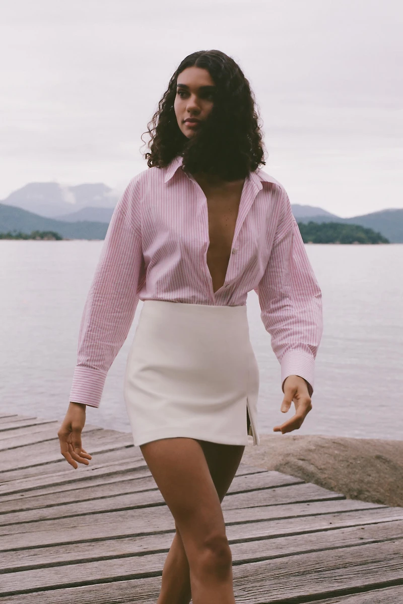 CHEMISE EN POPELINE RAYURES FIL MÉTALLISÉ