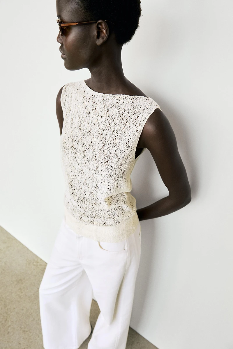 Sleeveless open-knit top
