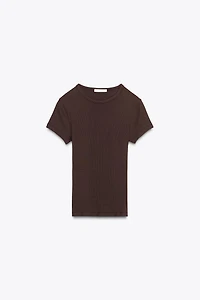 T-SHIRT À MANCHES COURTES EN MAILLE CÔTELÉE