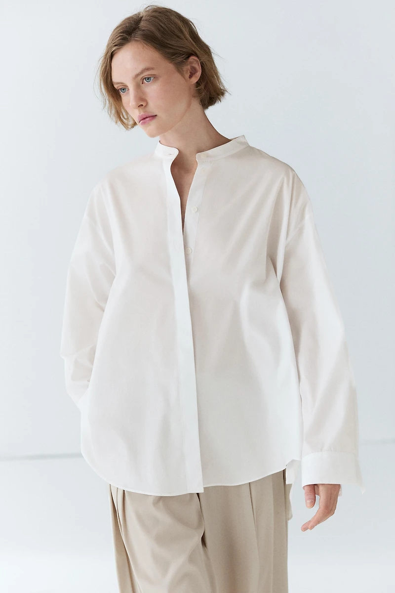Poplin shirt with stand collar