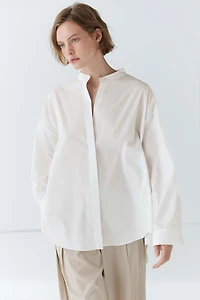 Poplin shirt with stand collar