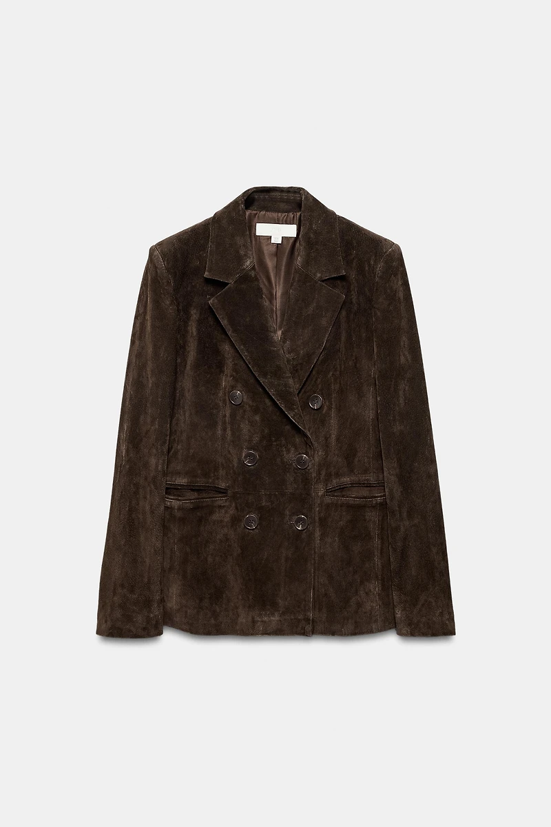 DOUBLE-BREASTED 100% SUEDE LEATHER BLAZER