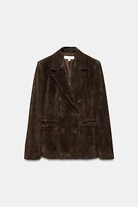 DOUBLE-BREASTED 100% SUEDE LEATHER BLAZER