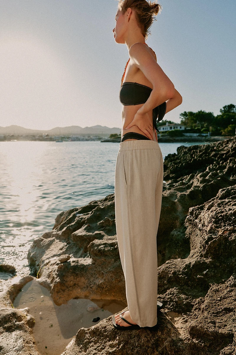 LINEN BARREL PANTS