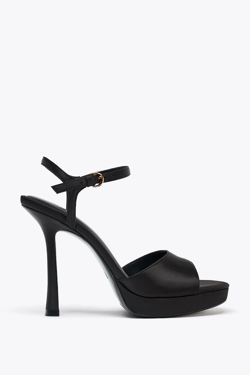 SATIN-EFFECT HEELED SANDALS