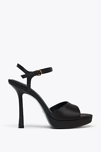 SATIN-EFFECT HEELED SANDALS