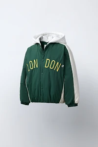 WATER REPELLENT BOMBER JACKET WITH DETACHABLE FLEECE HOODIE